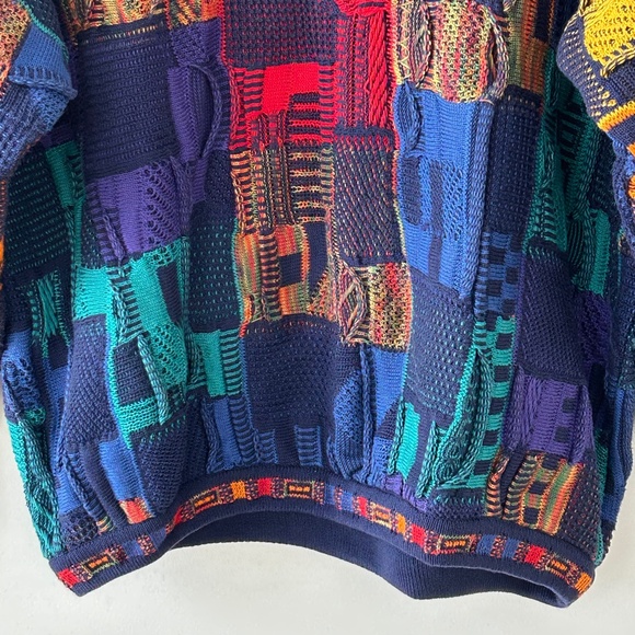 Tundra Canada Coogi Style Colorful Patchwork 3D Knit Cotton Sweater - Picture 3 of 16